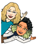 Bitmoji of Rebecca Fawcett and Tracy Cochran waving